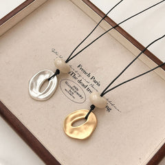 Irregular matte openwork oval pendant long necklace
