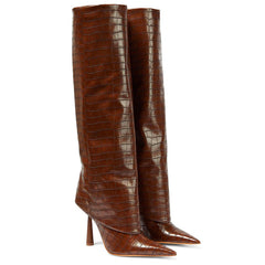Stone-patterned pointed-toe stiletto boots