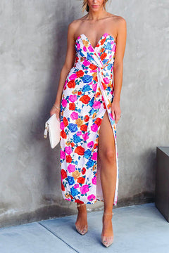 Margovil Off Shoulder Twist Waist High Slit Floral Dress