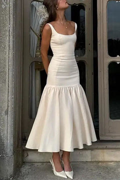 U Neck Sleeveless Ruffle Bodycon Midi Dress