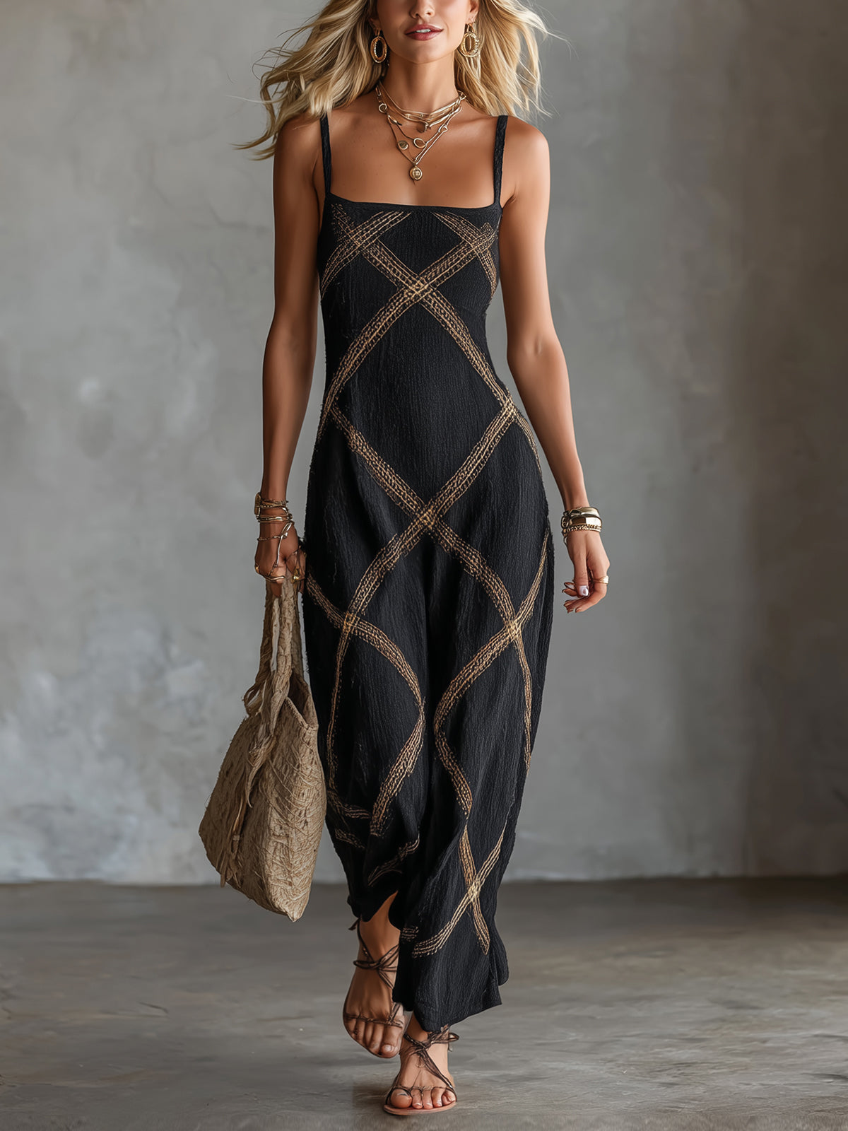 The Cassia — Geometric Maxi Dress.