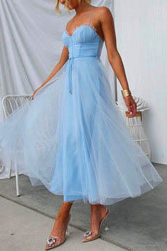 Open Back Waisted Swing Maxi Cami Tulle Dress