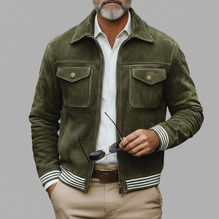 Khaki Green Suede Retro Jacket