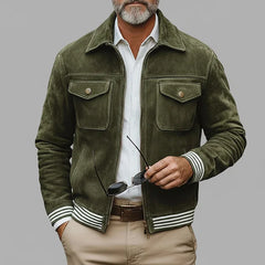 Khaki Green Suede Retro Jacket