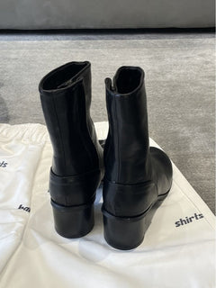 Genuine leather split-toe chunky heel mid-calf Martin boots