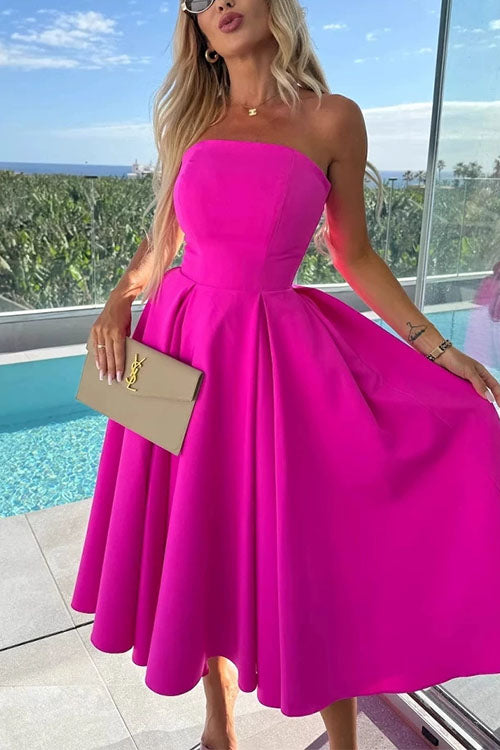 Margovil Strapless Open Back Waisted Swing Midi Dress
