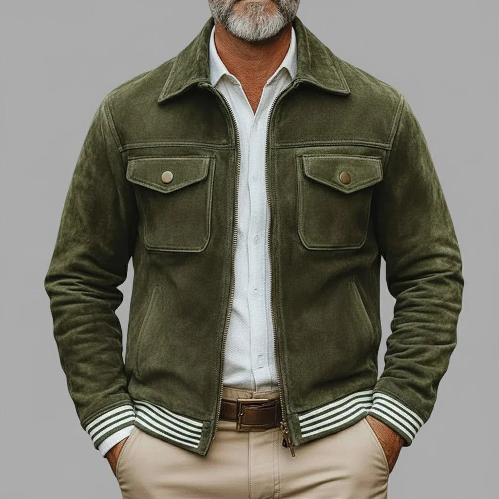 Khaki Green Suede Retro Jacket