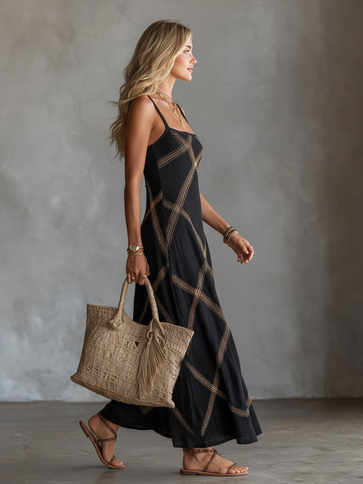 The Cassia — Geometric Maxi Dress.