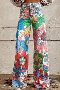 Vintage Floral Print Wide Leg Pants