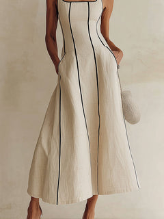 Apricot Minimalist Black Striped A-Line Maxi Dress