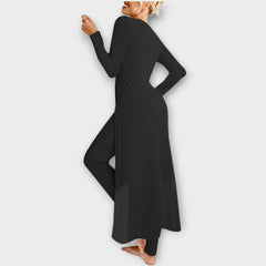 Ribbed Knit Lounge Set with Split Tunic