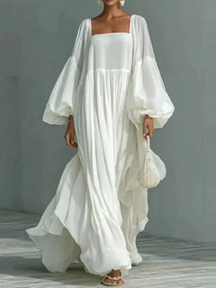 Stylish Square-Neck Puff-Sleeve Loose Maxi Dress
