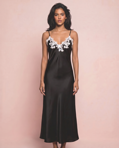 Marielle Silk Long Dress in Noir
