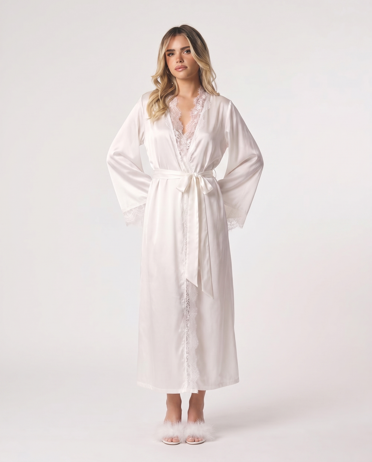 Celine Maxi Lace Robe in Ivory