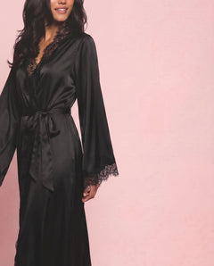 Celine Maxi Lace Robe in Black