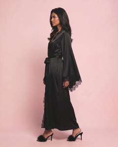 Celine Maxi Lace Robe in Black