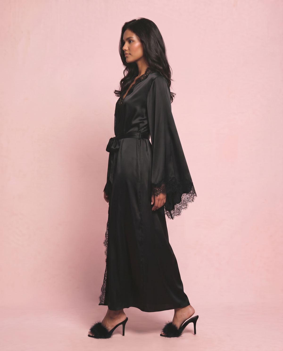 Celine Maxi Lace Robe in Black