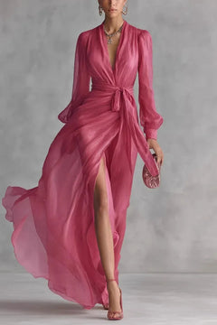 Vivienne – Flowing Satin Wrap Maxi Dress