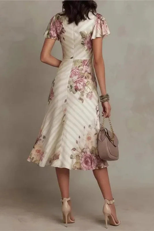 Isla - Satin Floral Wrap Midi Dress