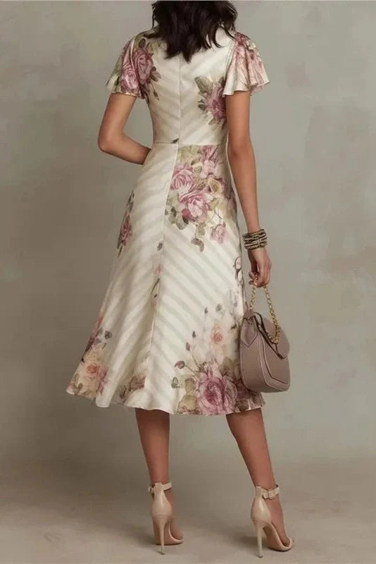 Isla - Satin Floral Wrap Midi Dress