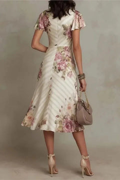 Isla - Satin Floral Wrap Midi Dress