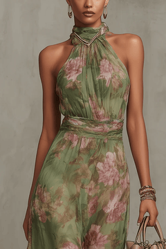 Avelisse – Floral Halter Maxi Dress