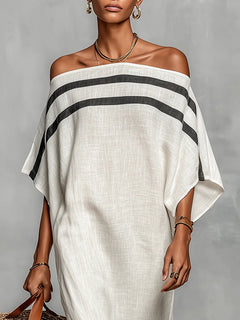 White Off-shoulder Batwing Sleeve Straight Maxi Dress