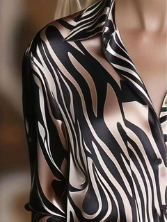 Elegant Satin Collar Zebra Print Shirt
