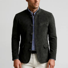 Suede blazer with Chinese collar