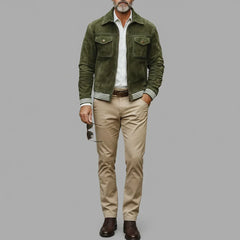 Khaki Green Suede Retro Jacket