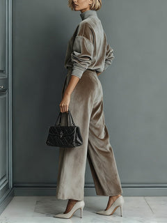Women's turtleneck casual warm velvet suit