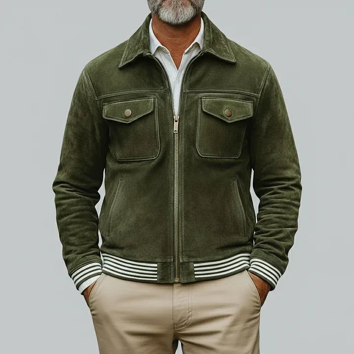 Khaki Green Suede Retro Jacket