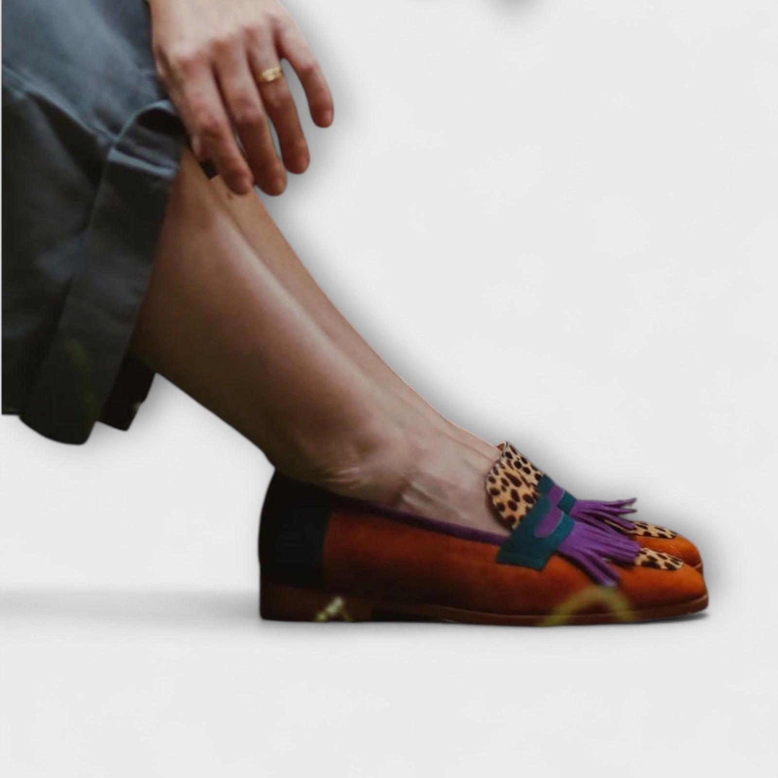 Falon – Brown Loafers with Leopard Print
