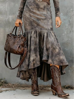 Vintage Polyester Flare Hem Midi Dress（Includes belt）