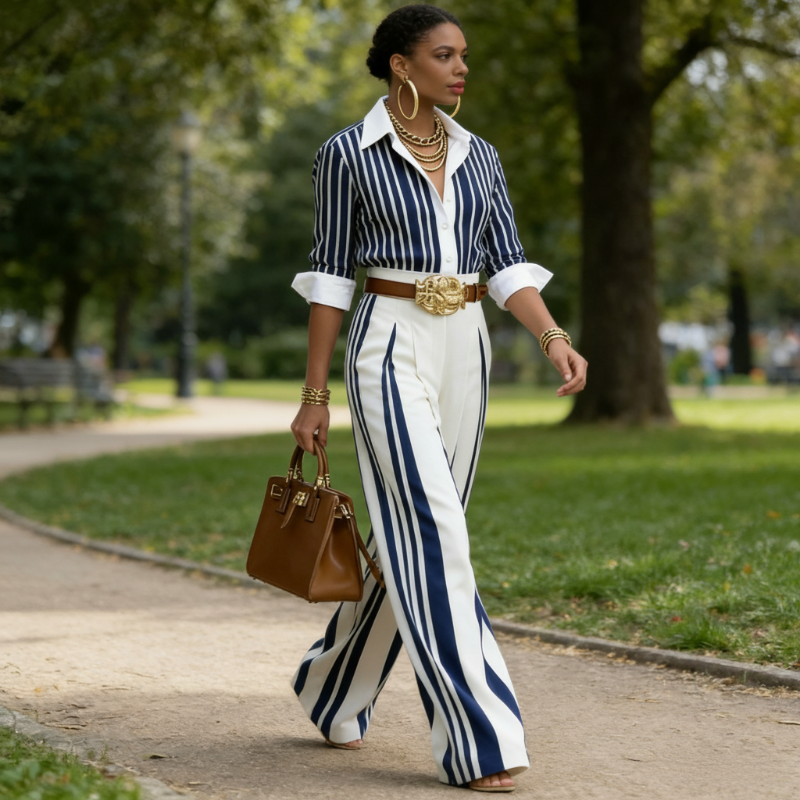 ⏳Time-Limited Special⏰Women's Striped Shirt & Wide-Leg Pants 2-Piece Set
