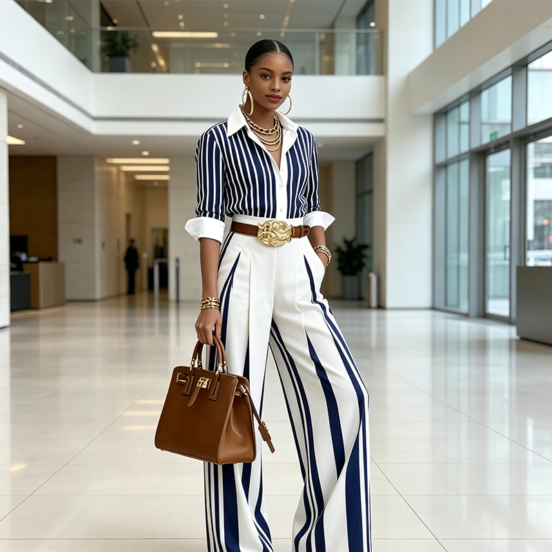 ⏳Time-Limited Special⏰Women's Striped Shirt & Wide-Leg Pants 2-Piece Set